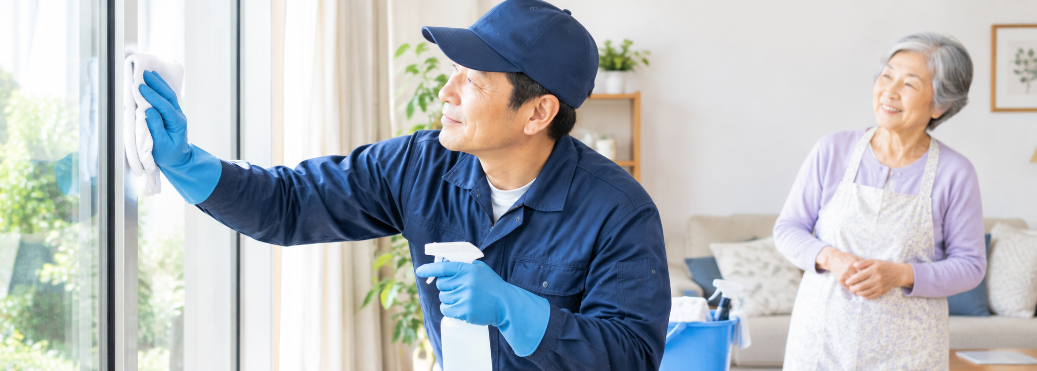 窓まわりを丁寧に清掃するイメージ