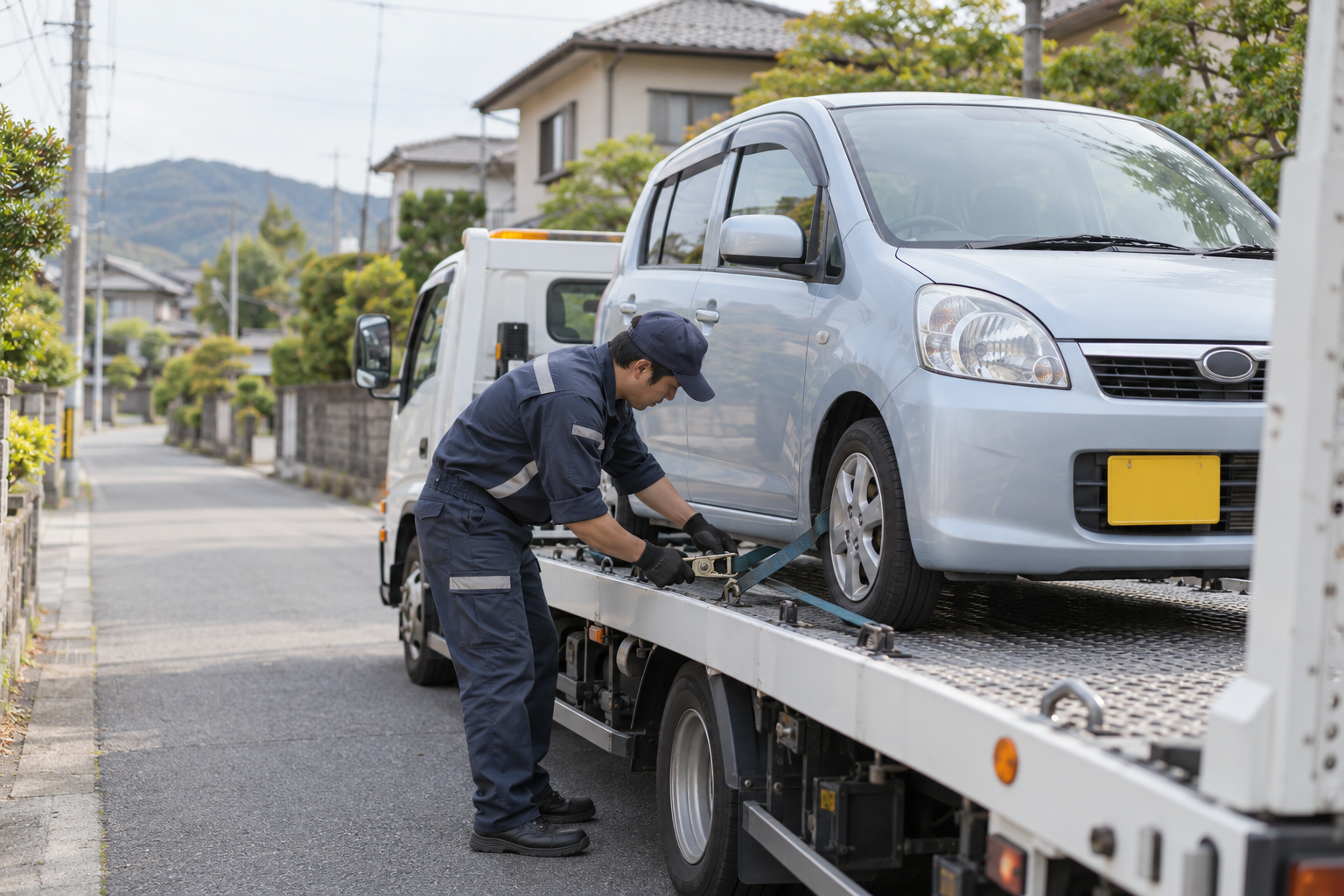 故障した車を積載車に載せるイメージ