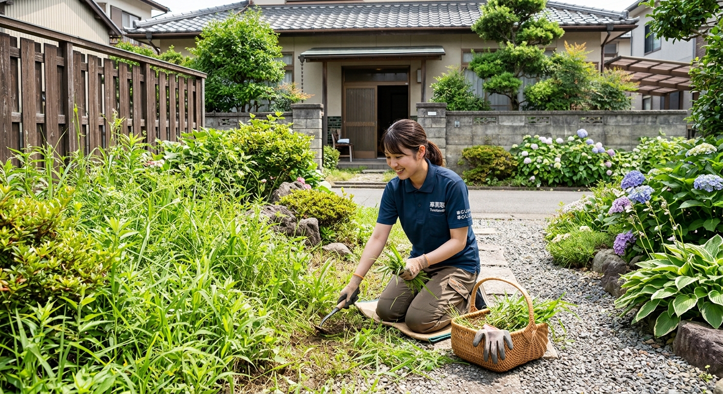 お庭の草むしりをお手伝いするイメージ